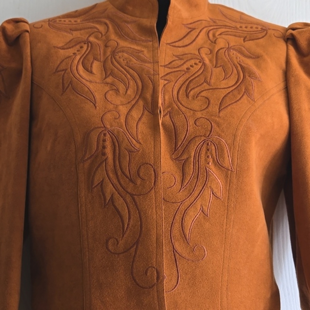 ⭐️ Host Pick⭐️ Suede Leather Embroidered Luxe Jacket |Hong Kong Inspired - Picture 8 of 13